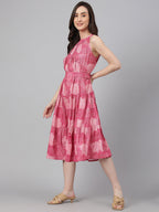 Janasya Women's Pink Crepe Digital Printed Tiered Western Dress - Distacart