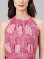 Janasya Women's Pink Crepe Digital Printed Tiered Western Dress - Distacart