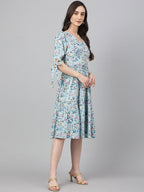 Janasya Women's Blue Crepe Digital Printed Flared Western Dress - Distacart