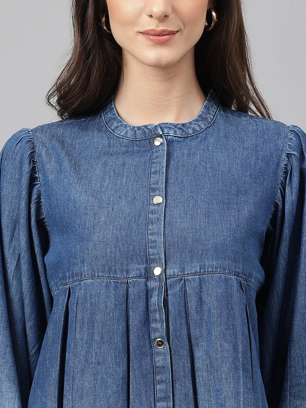 Janasya Women's Blue Denim Faded Flared Top - Distacart