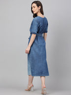 Janasya Women's Blue Denim Solid Straight Western Dress - Distacart