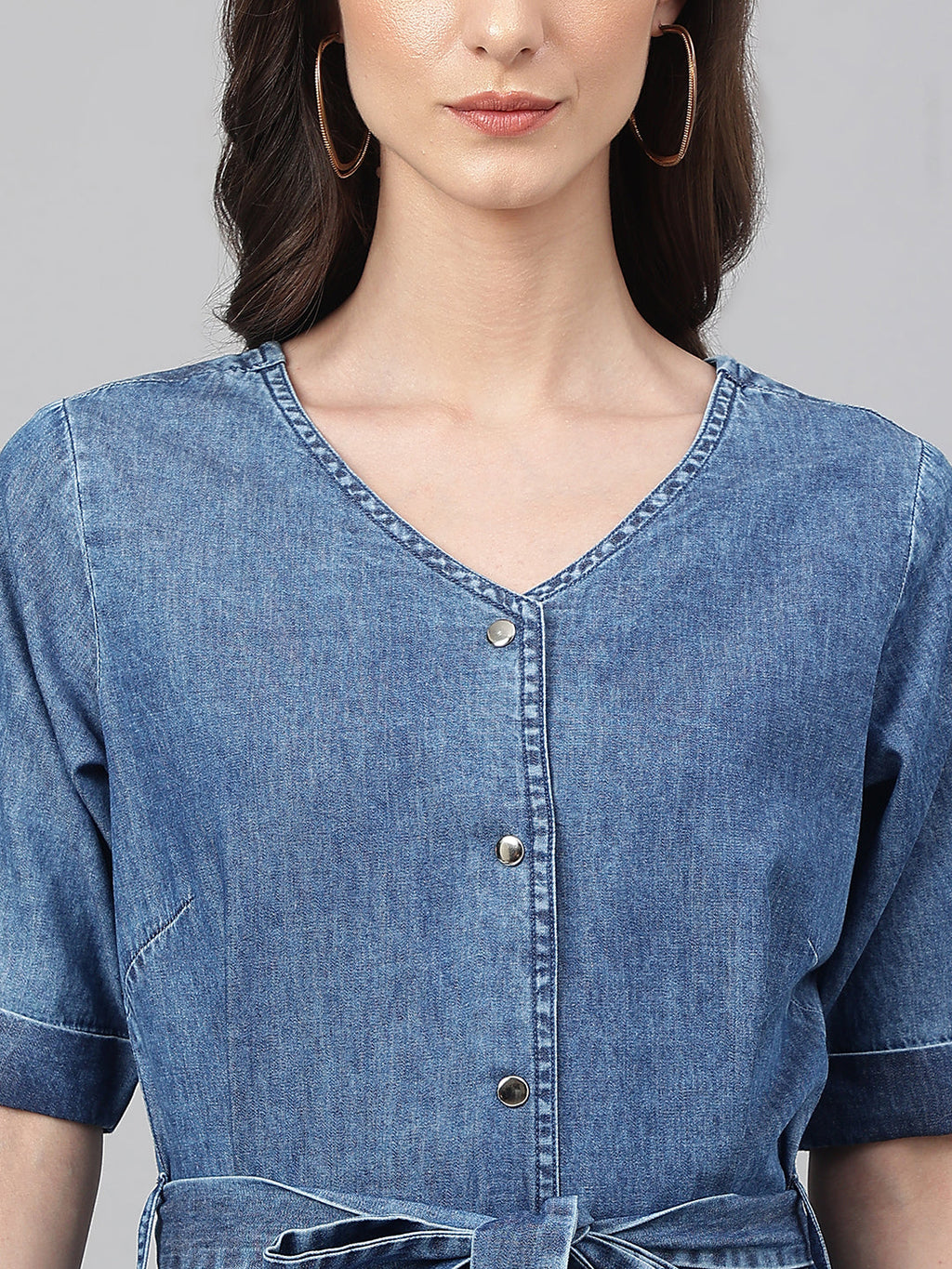 Janasya Women's Blue Denim Solid Straight Western Dress - Distacart
