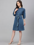 Janasya Women's Blue Denim Solid Straight Western Dress - Distacart