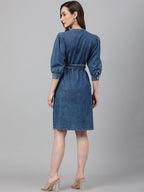 Janasya Women's Blue Denim Solid Straight Western Dress - Distacart