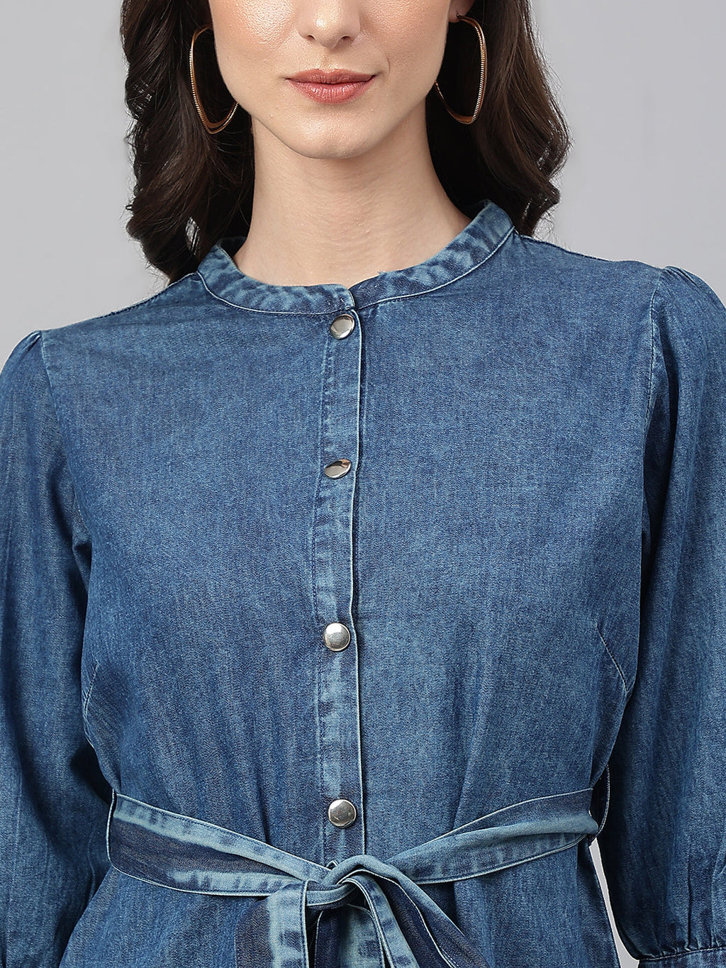Janasya Women's Blue Denim Solid Straight Western Dress - Distacart