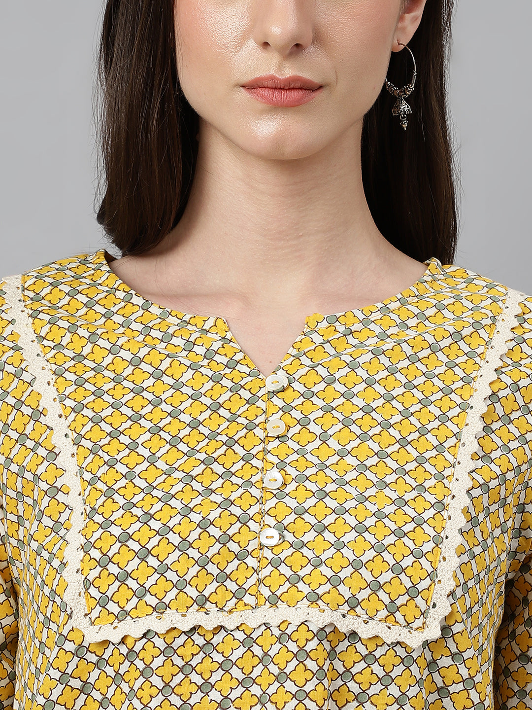 Janasya Women's Mustard Cotton Ethnic Motifs Casual Regular Top