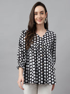 Janasya Women's Black Cotton Polka Print Casual Peplum Top