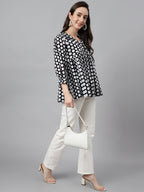 Janasya Women's Black Cotton Polka Print Casual Peplum Top