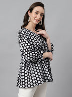Janasya Women's Black Cotton Polka Print Casual Peplum Top