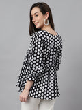 Janasya Women's Black Cotton Polka Print Casual Peplum Top