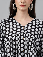 Janasya Women's Black Cotton Polka Print Casual Peplum Top