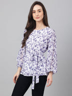 Janasya Women's White Georgette Floral Print Flared Top - Distacart