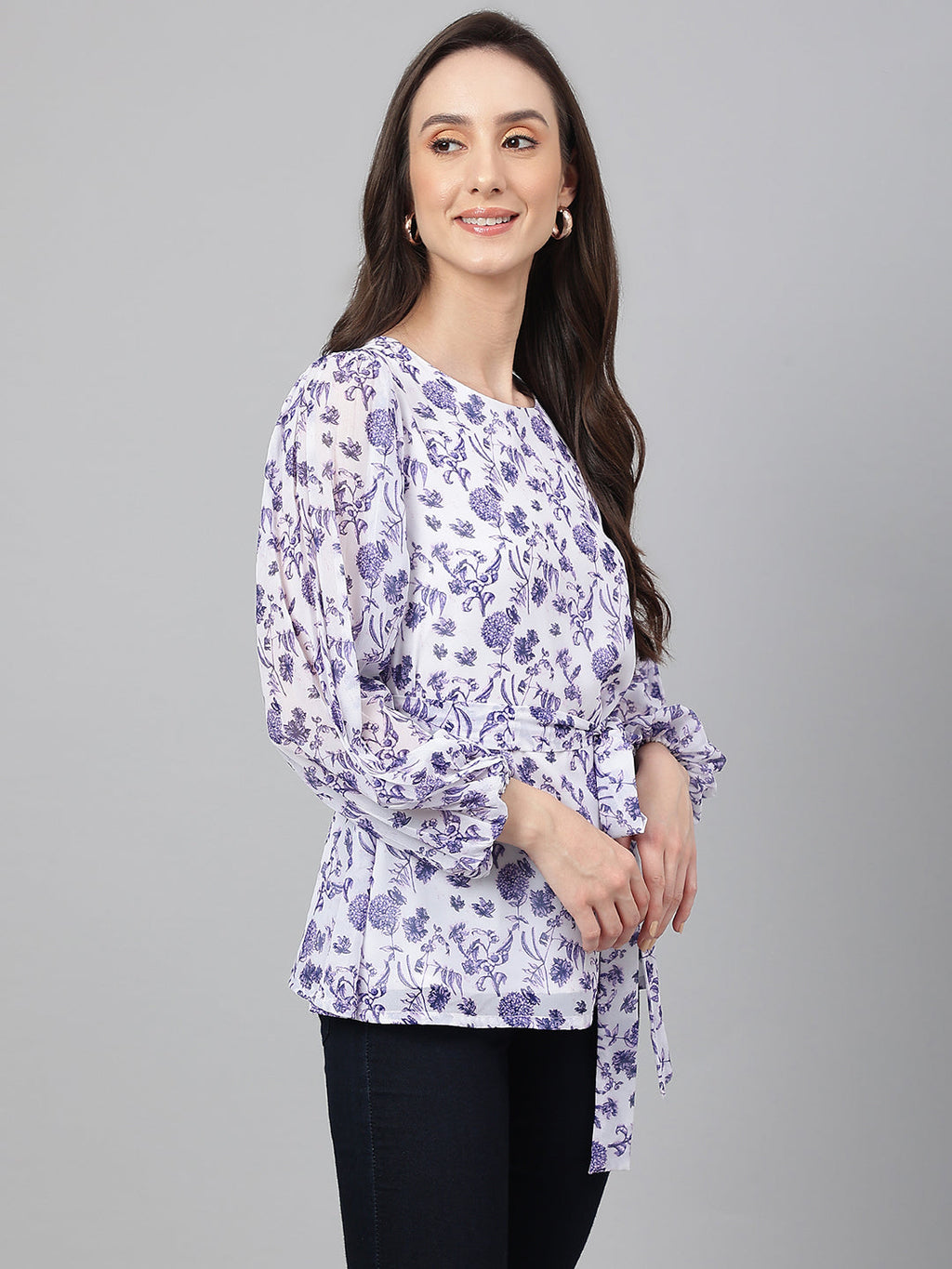 Janasya Women's White Georgette Floral Print Flared Top - Distacart