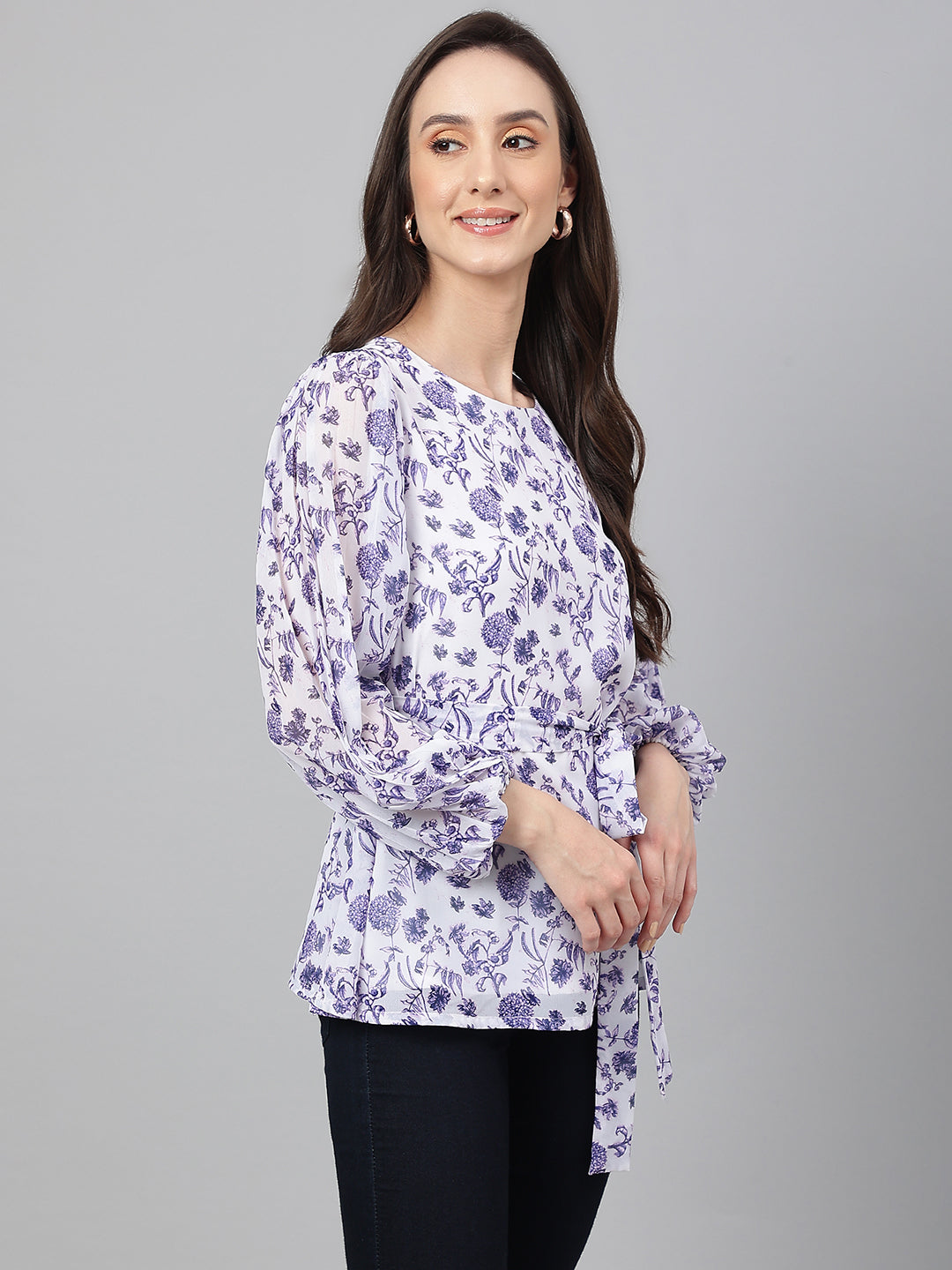 Janasya Women's White Georgette Floral Print Flared Top - Distacart