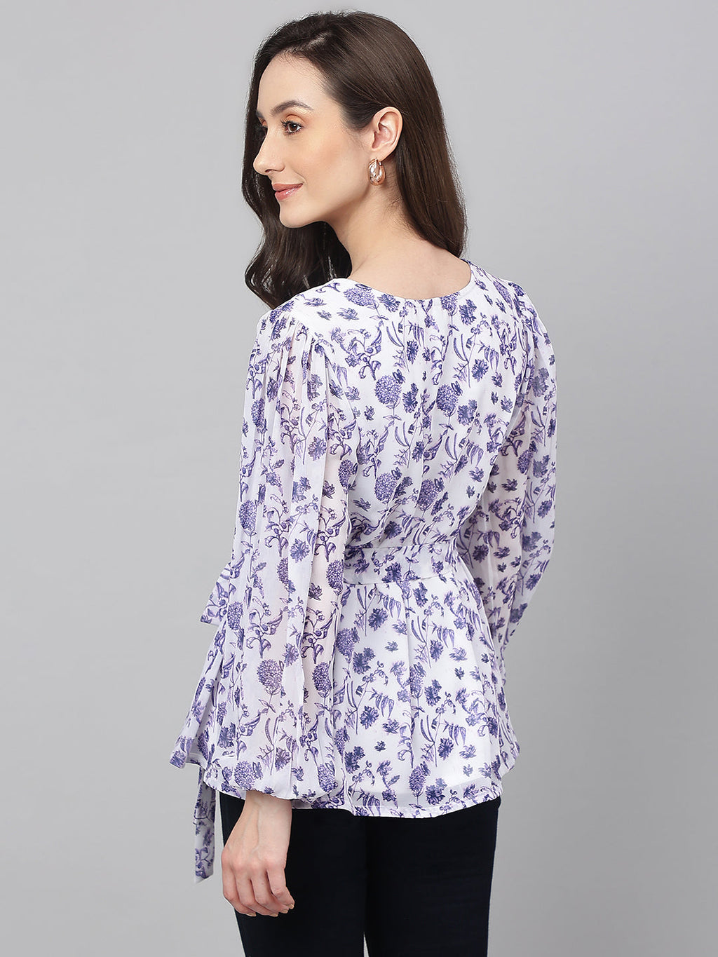 Janasya Women's White Georgette Floral Print Flared Top - Distacart