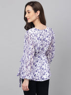 Janasya Women's White Georgette Floral Print Flared Top - Distacart