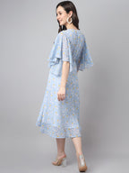 Janasya Women's Blue Georgette Floral Printed Flared Western Dress - Distacart