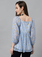 Janasya Women's Blue Georgette Floral Print Peplum Top - Distacart