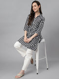 Indian Clothing Janasya Women's Black Cotton Polka Print Casual A-Line Tunic