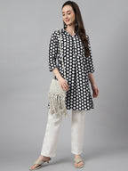 Indian Clothing Janasya Women's Black Cotton Polka Print Casual A-Line Tunic