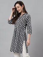 Indian Clothing Janasya Women's Black Cotton Polka Print Casual A-Line Tunic
