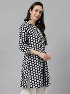 Indian Clothing Janasya Women's Black Cotton Polka Print Casual A-Line Tunic