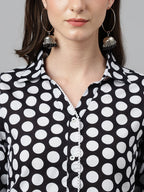 Indian Clothing Janasya Women's Black Cotton Polka Print Casual A-Line Tunic