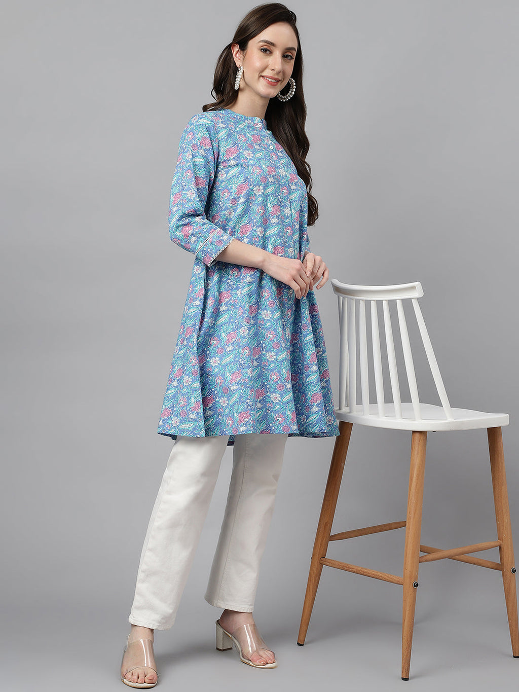 Janasya Women's Multicolor Cotton Botanical Print Casual A-Line Tunic