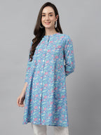 Janasya Women's Multicolor Cotton Botanical Print Casual A-Line Tunic