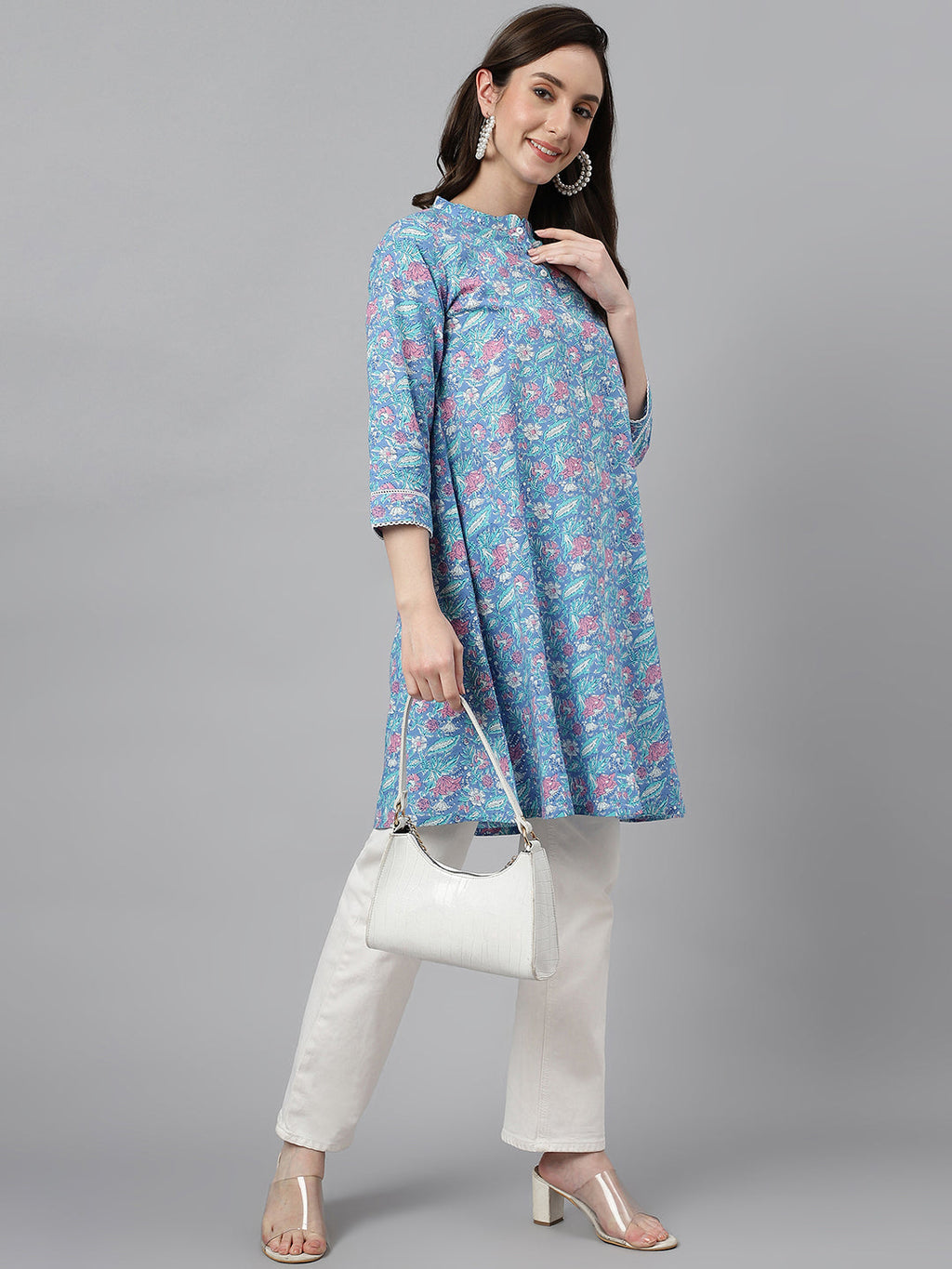 Janasya Women's Multicolor Cotton Botanical Print Casual A-Line Tunic