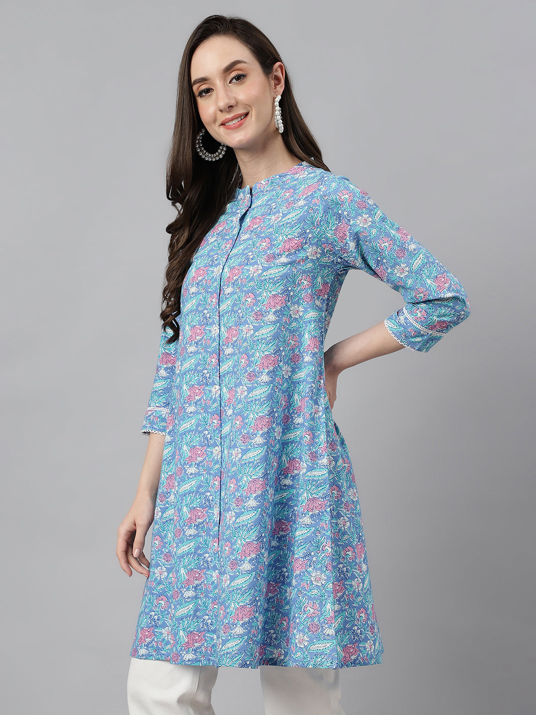 Janasya Women's Multicolor Cotton Botanical Print Casual A-Line Tunic