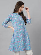 Janasya Women's Multicolor Cotton Botanical Print Casual A-Line Tunic