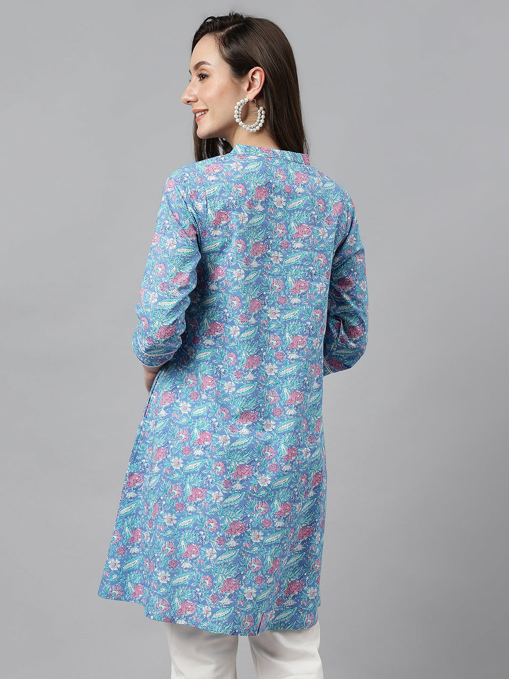 Janasya Women's Multicolor Cotton Botanical Print Casual A-Line Tunic
