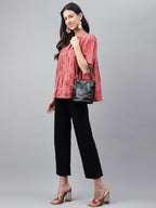 Janasya Women's Pink Cotton Schiffli Casual Gathered Top