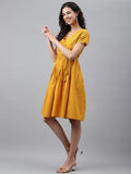 Janasya Women's Yellow Cotton Schiffli Flared Casual Dress - Distacart