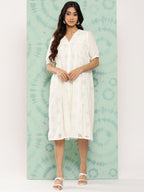 Janasya Women's White Cotton Schiffli Empire Casual Dress - Distacart