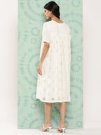Janasya Women's White Cotton Schiffli Empire Casual Dress - Distacart