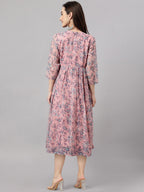 Janasya Women's Pink Chiffon Lurex Floral Printed Flared Casual Dress - Distacart