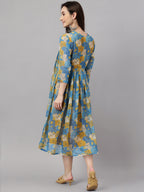 Janasya Women's Yellow Chiffon Lurex Floral Printed Casual flared Kurta