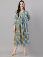Janasya Women's Yellow Chiffon Lurex Floral Printed Casual flared Kurta