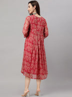 Janasya Dark Pink Chiffon Lurex Floral Printed Flared Kurta - Distacart