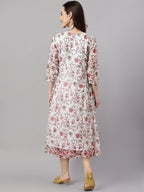 Janasya Women's White Chiffon Lurex Floral Printed Flared Casual Dress - Distacart