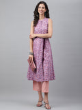 Janasya Women's Lavender Cotton Floral Printed Casual A-Line Kurta