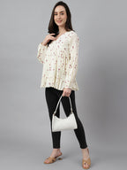 Janasya Women's Off White Cambric Cotton Floral Print Gathered Top - Distacart