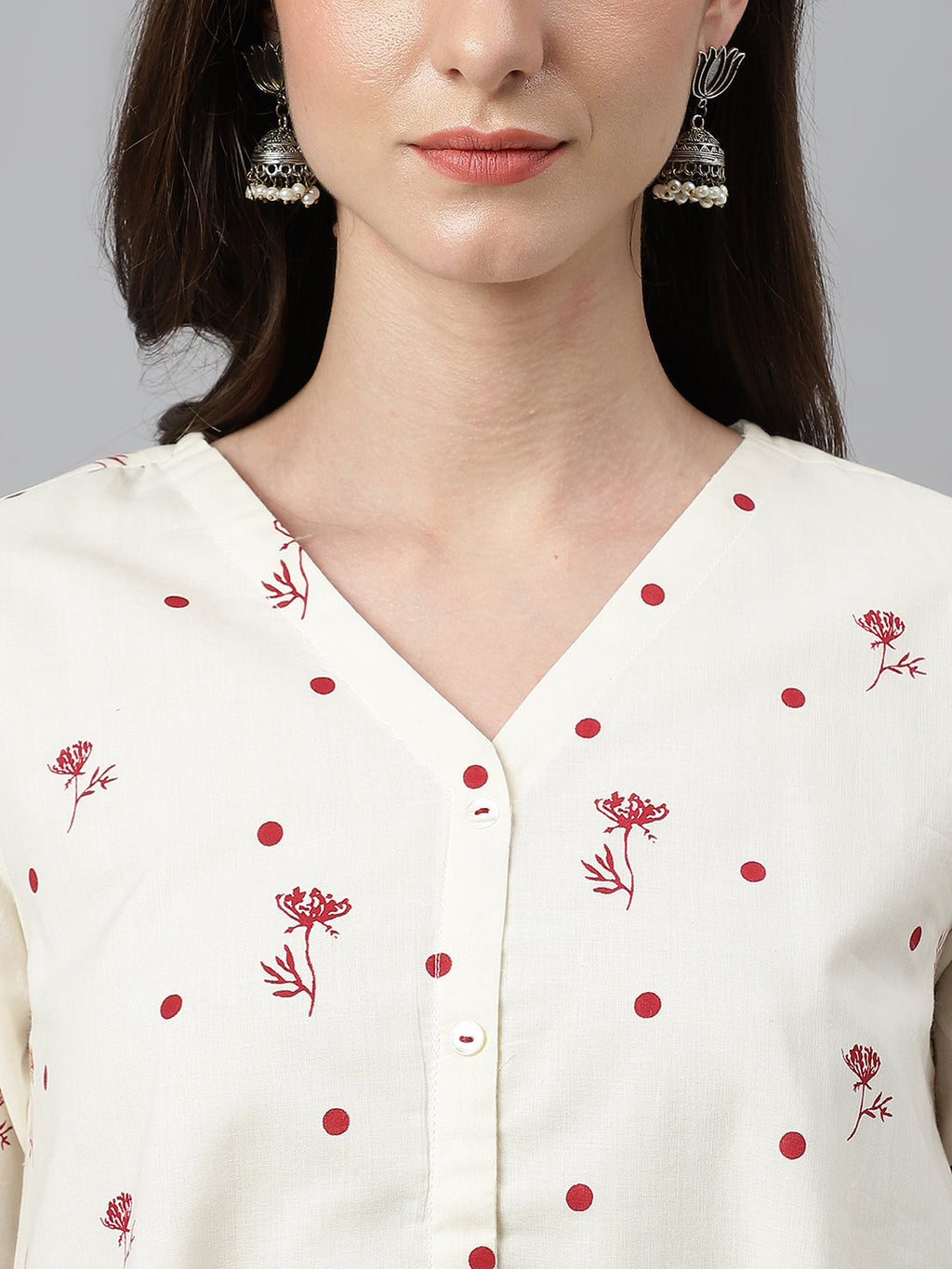 Janasya Women's Off White Cambric Cotton Botanical Print Asymmetric Top - Distacart