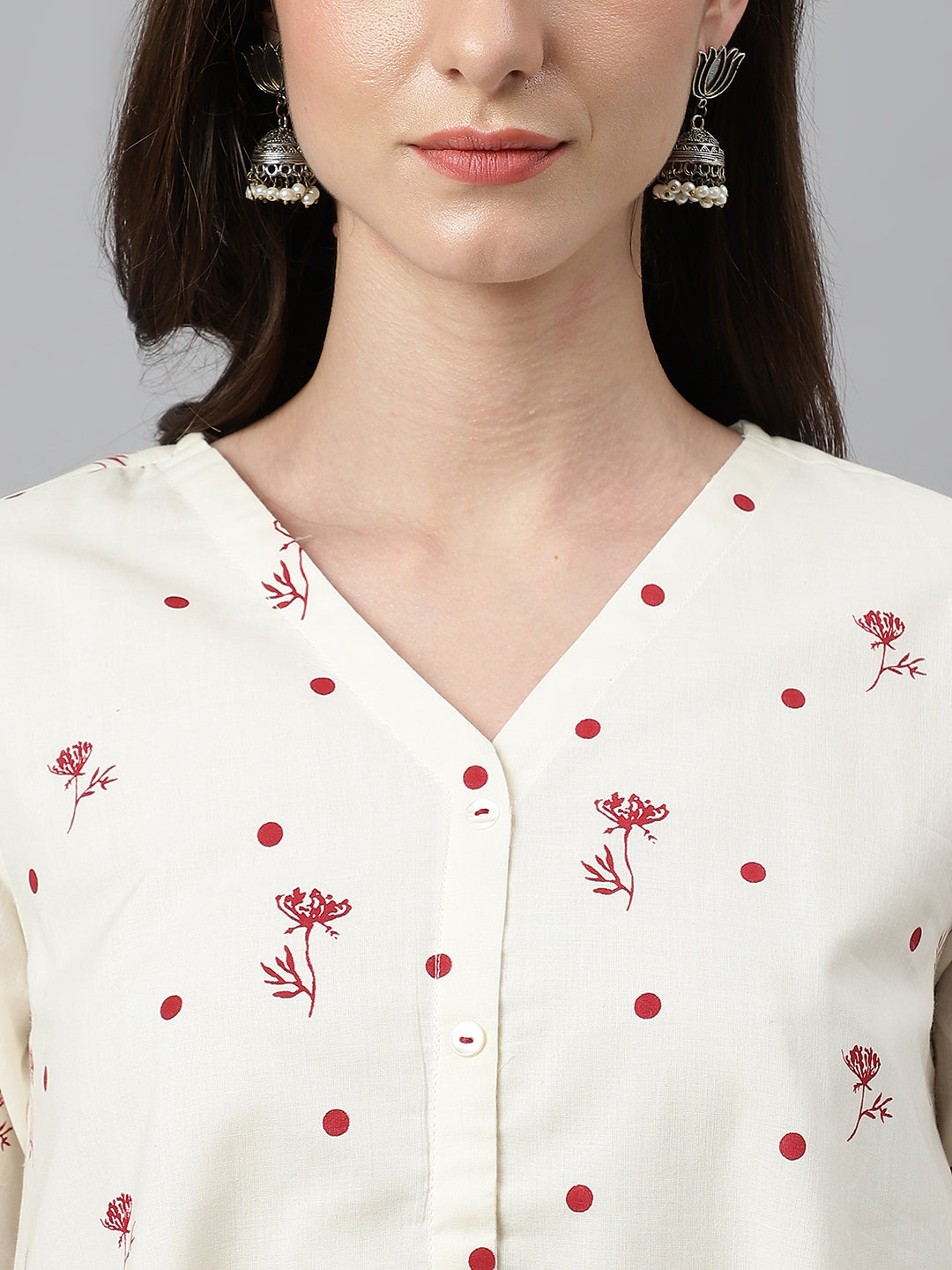 Janasya Women's Off White Cambric Cotton Botanical Print Asymmetric Top - Distacart