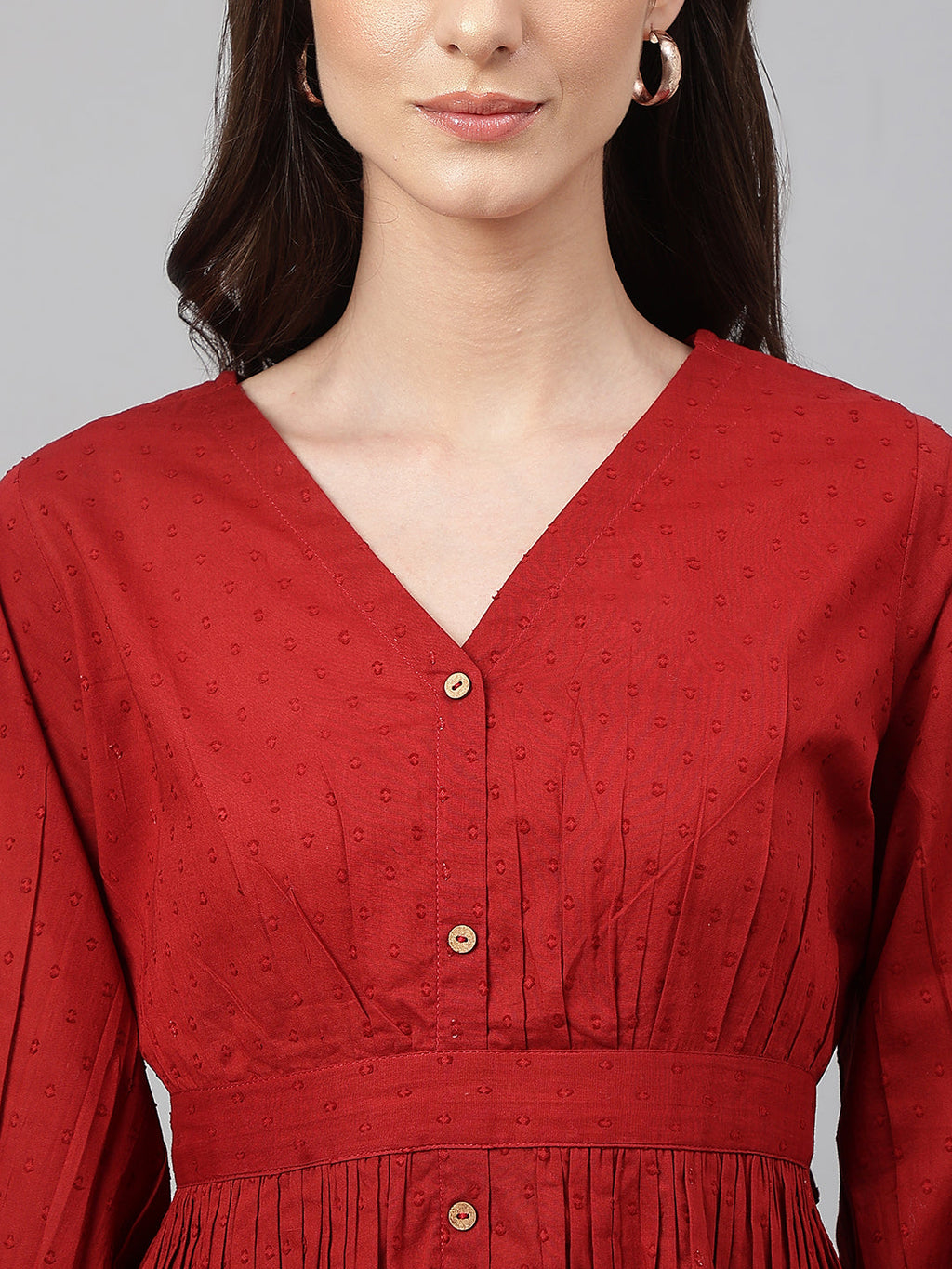 Janasya Women's Maroon Dobby Cotton Solid Peplum Top - Distacart