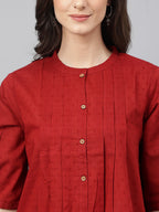 Janasya Women's Maroon Cotton Dobby Solid Flared Top - Distacart