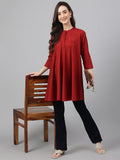 Janasya Women's Maroon Dobby Cotton Solid A-Line Tunic - Distacart