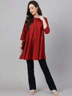 Janasya Women's Maroon Dobby Cotton Solid A-Line Tunic - Distacart
